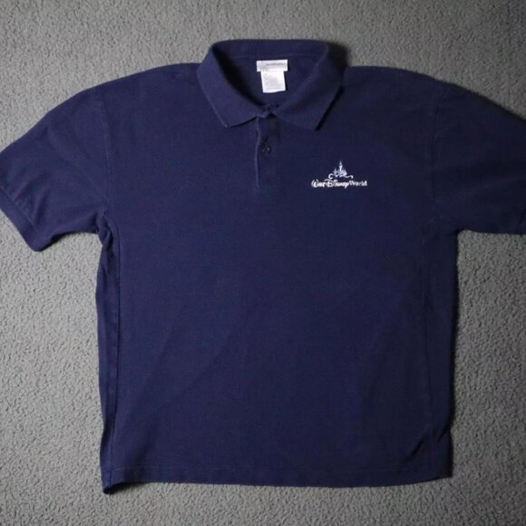 Walt Disney World Polo Shirt Men's M Blue Logo Embroidered Collared 100% Cotton - Picture 1 of 7